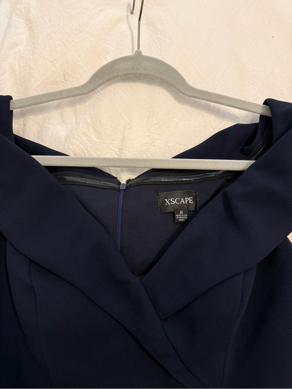 Xscape Off-Shoulder Navy Ruffle Dress - Picture 3 of 5